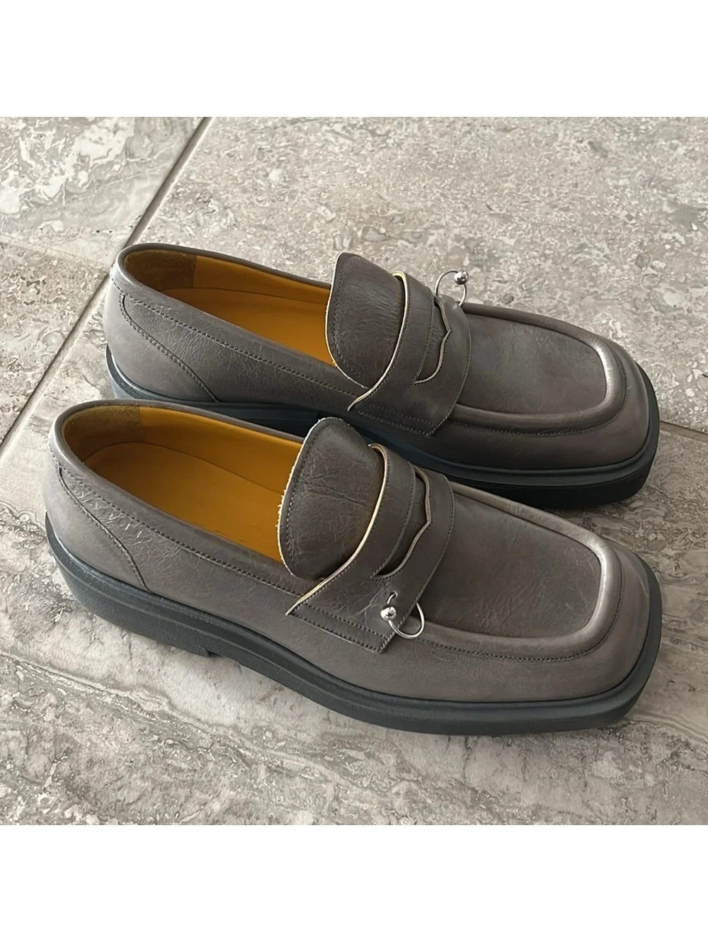 MARNI Moccasin Iconic Square-Toe Chunky Loafers Grey Size 44 NEW +DustBag